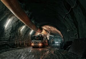 Truck driving in a mining tunnel